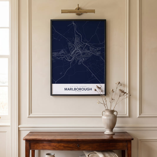 Your Town Merch — Marlborough Framed Map Print (Navy) lifestyle