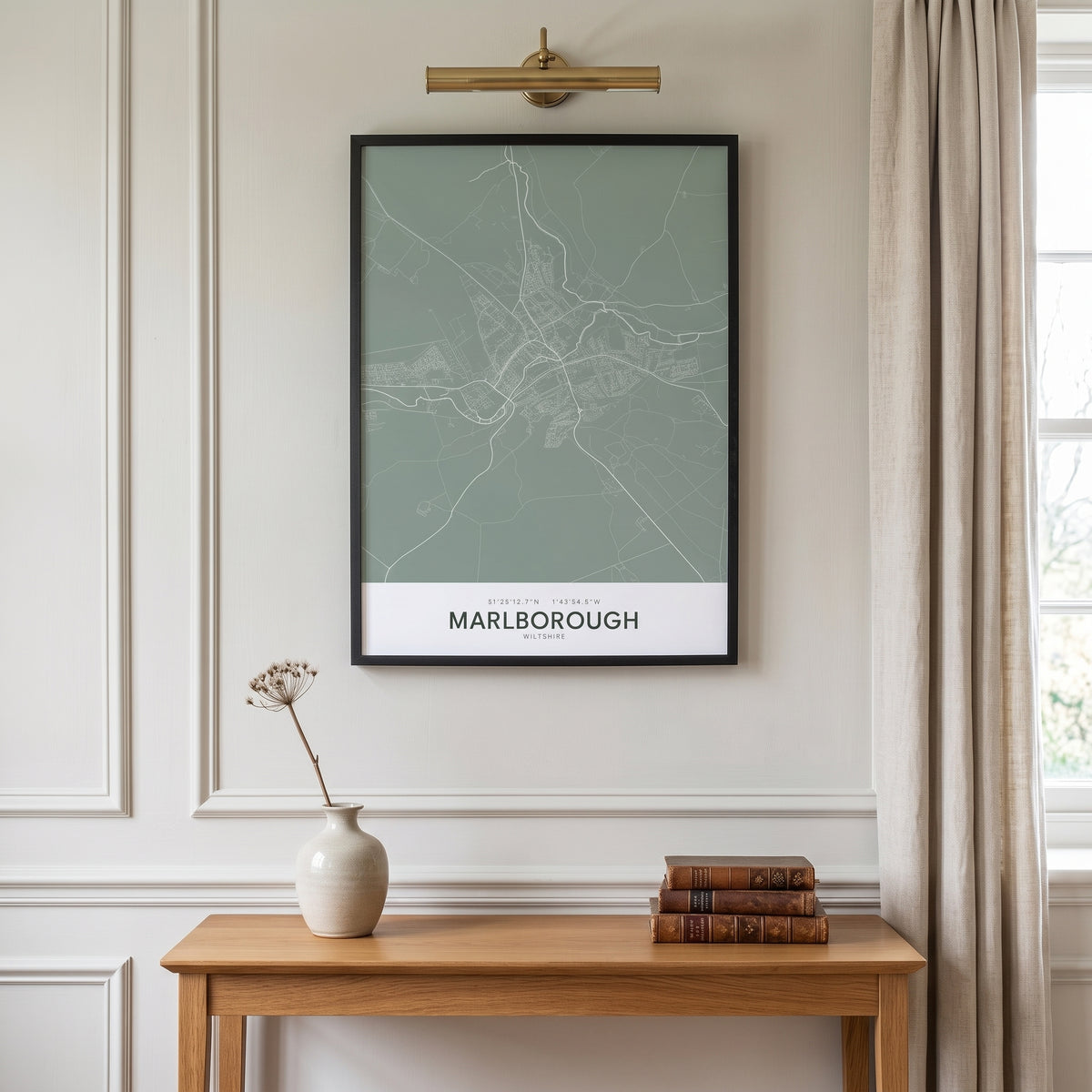 Your Town Merch — Marlborough Framed Map Print (Sage) lifestyle
