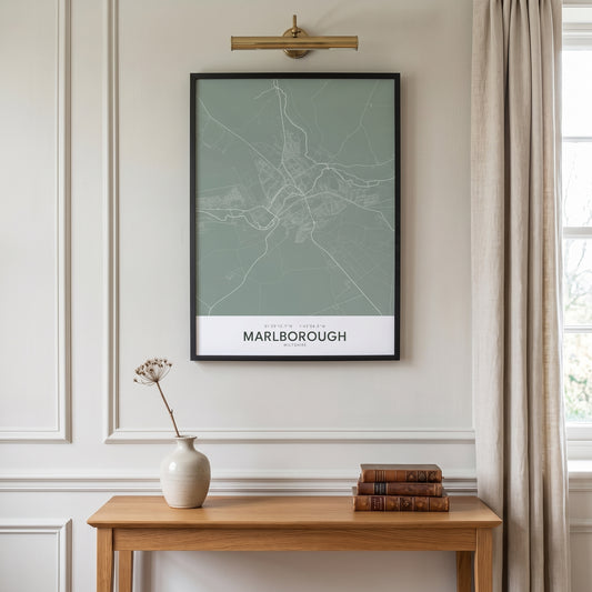 Your Town Merch — Marlborough Framed Map Print (Sage) lifestyle