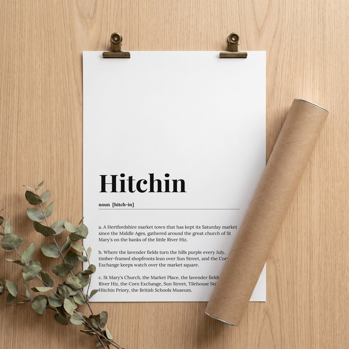 Your Town Merch — Hitchin Dictionary Print unframed print