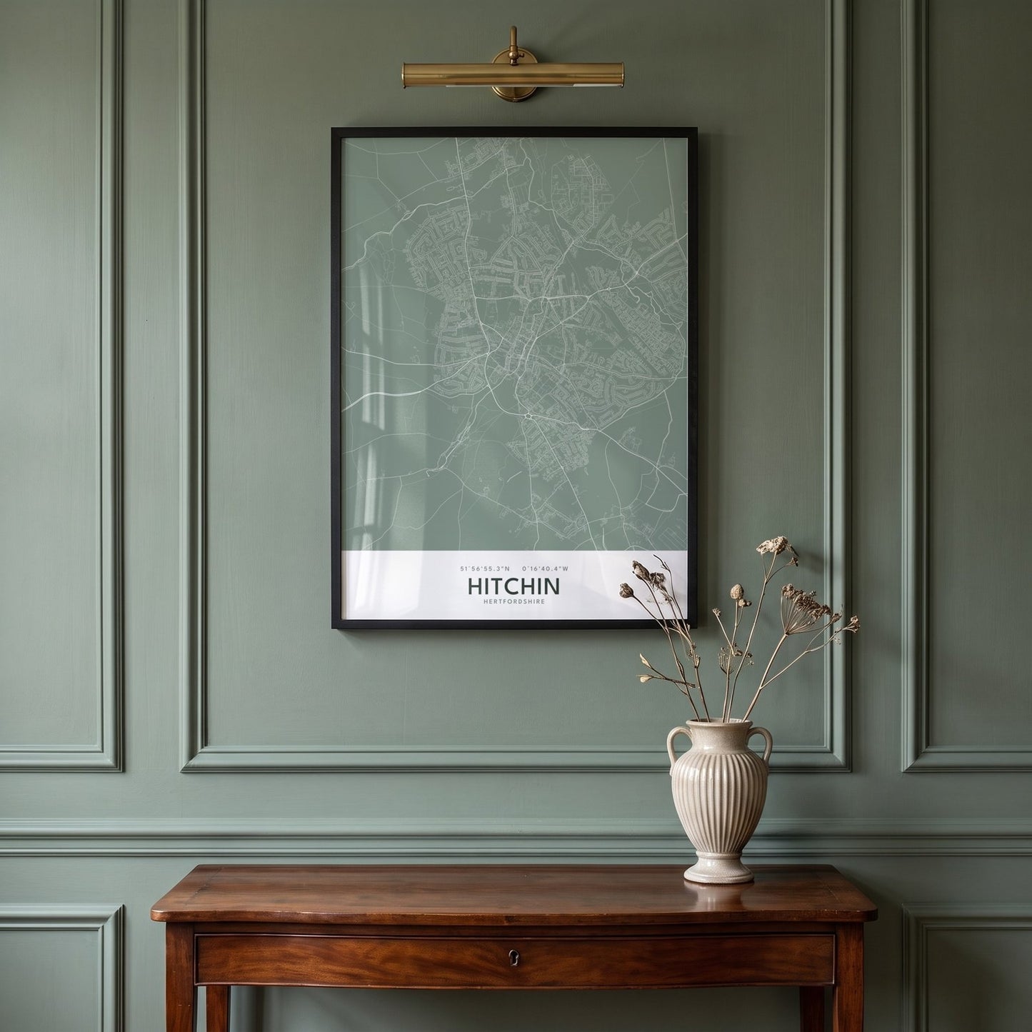Hitchin — Framed Map Print (Sage)