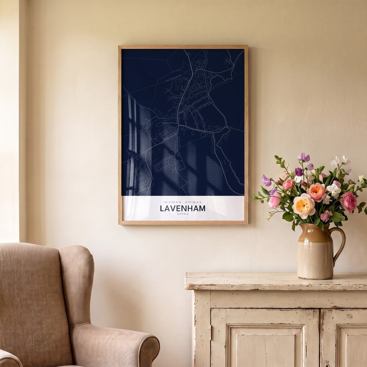 Lavenham — Framed Map Print (Navy)
