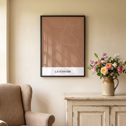 Your Town Merch — Lavenham Framed Map Print (Terracotta) lifestyle