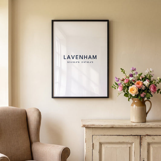Your Town Merch — Lavenham Framed Coordinates Print lifestyle