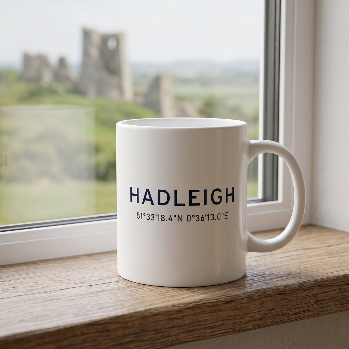Your Town Merch — Hadleigh Coordinates Ceramic Mug lifestyle