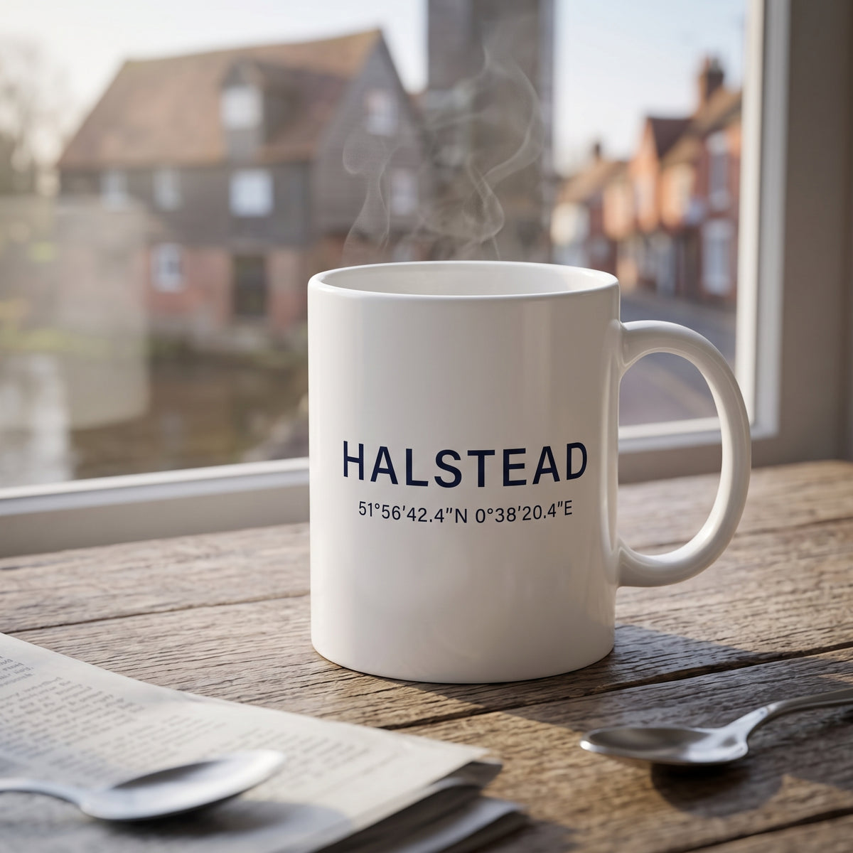 Your Town Merch — Halstead Coordinates Ceramic Mug lifestyle