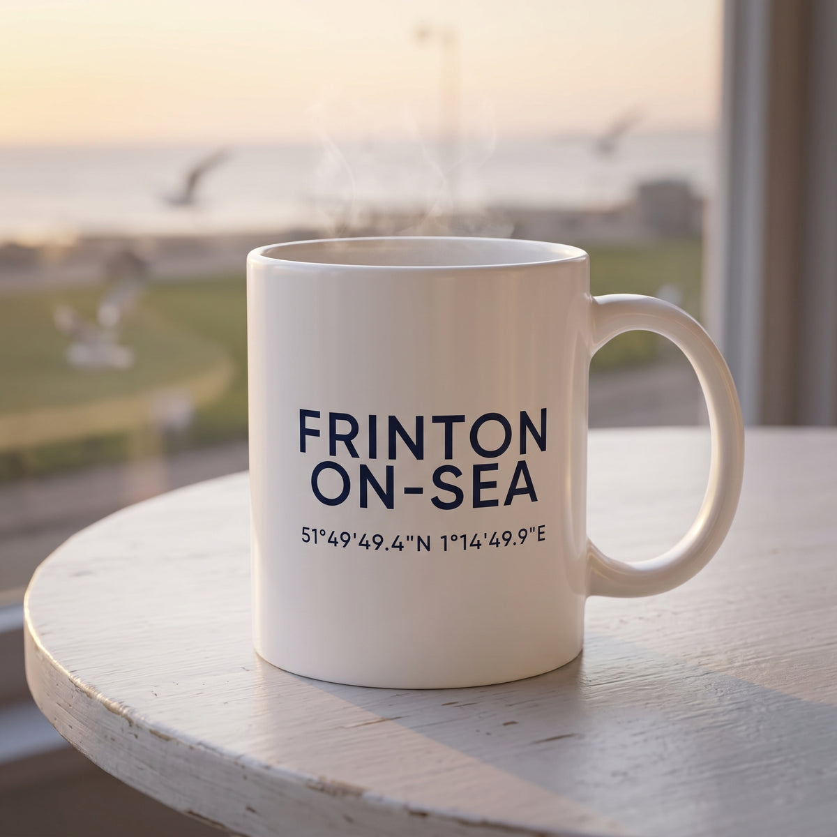 Your Town Merch — Frinton-on-Sea Coordinates Ceramic Mug lifestyle