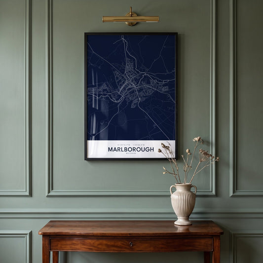 Marlborough — Framed Map Print (Navy)