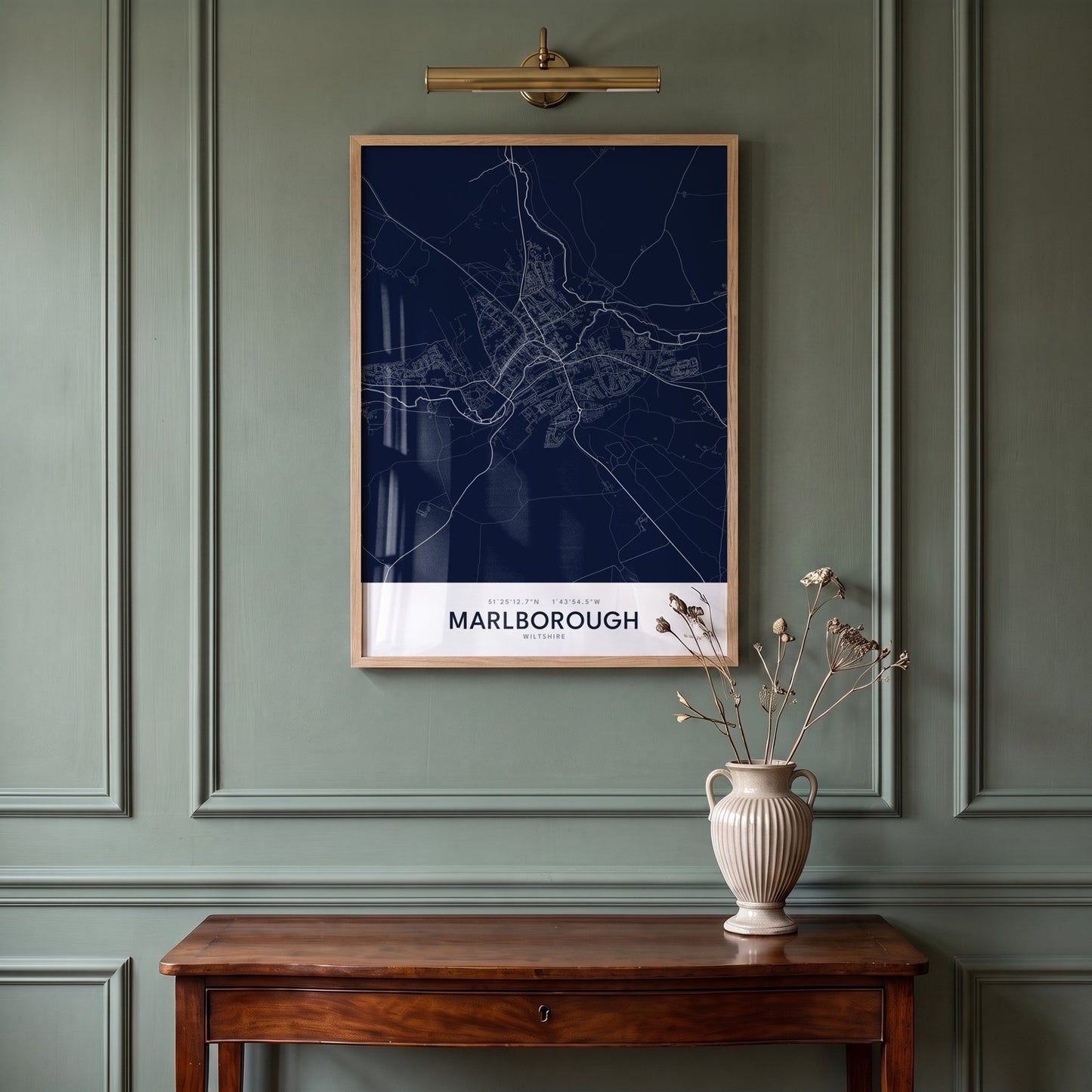 Marlborough — Framed Map Print (Navy)