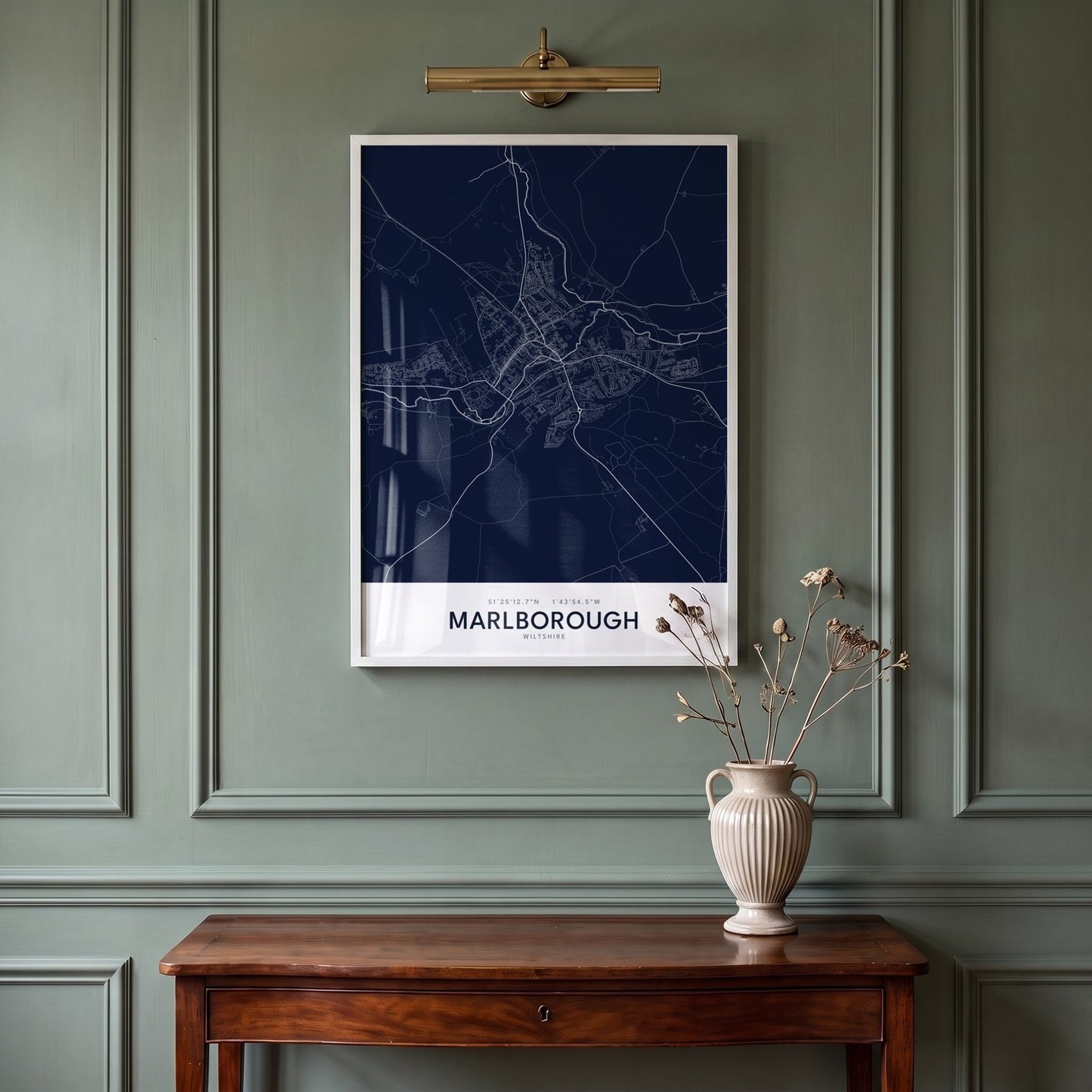 Marlborough — Framed Map Print (Navy)