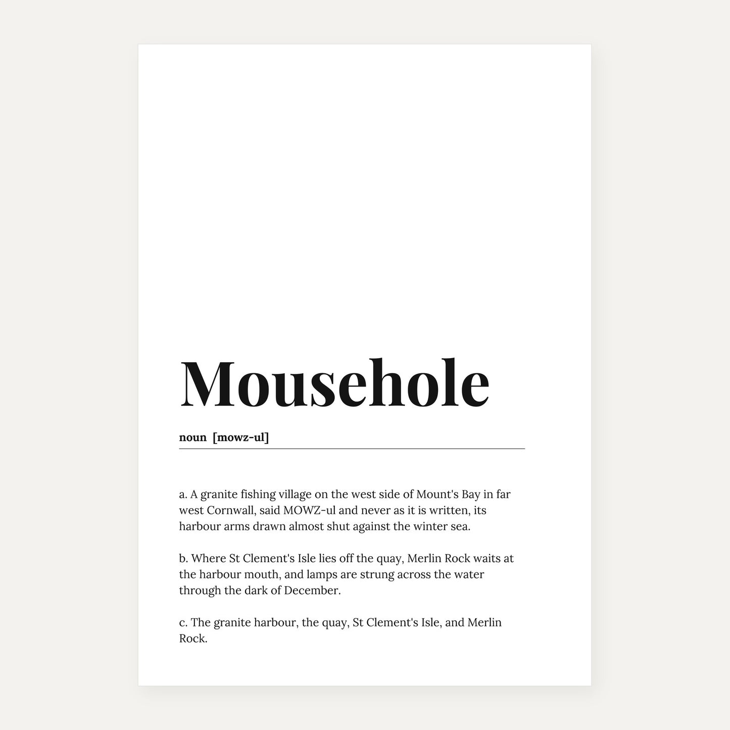 Mousehole — Dictionary Print
