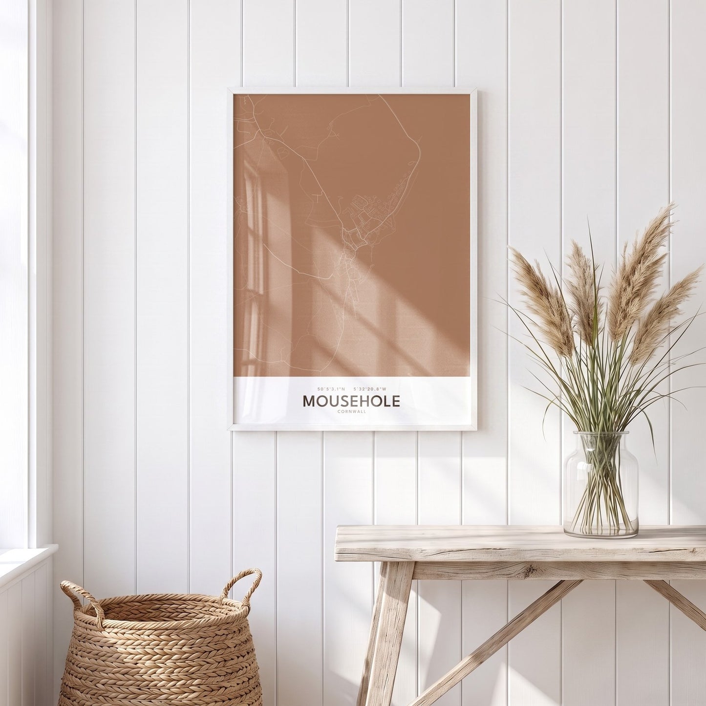 Mousehole — Framed Map Print (Terracotta)