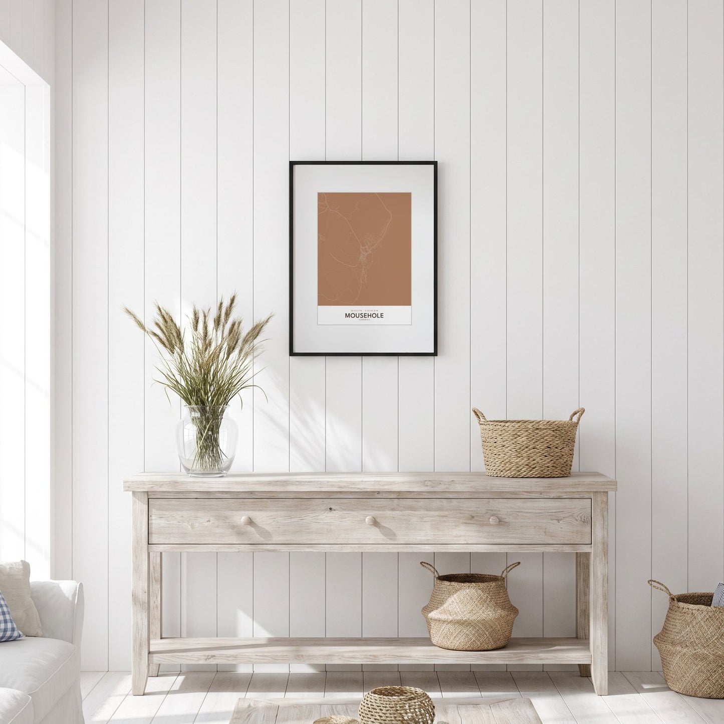 Mousehole — Framed Map Print (Terracotta)