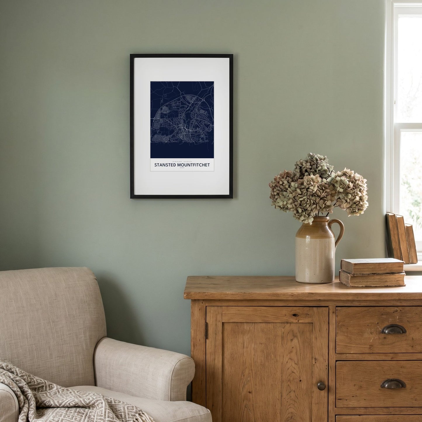 Stansted Mountfitchet — Framed Map Print (Navy)