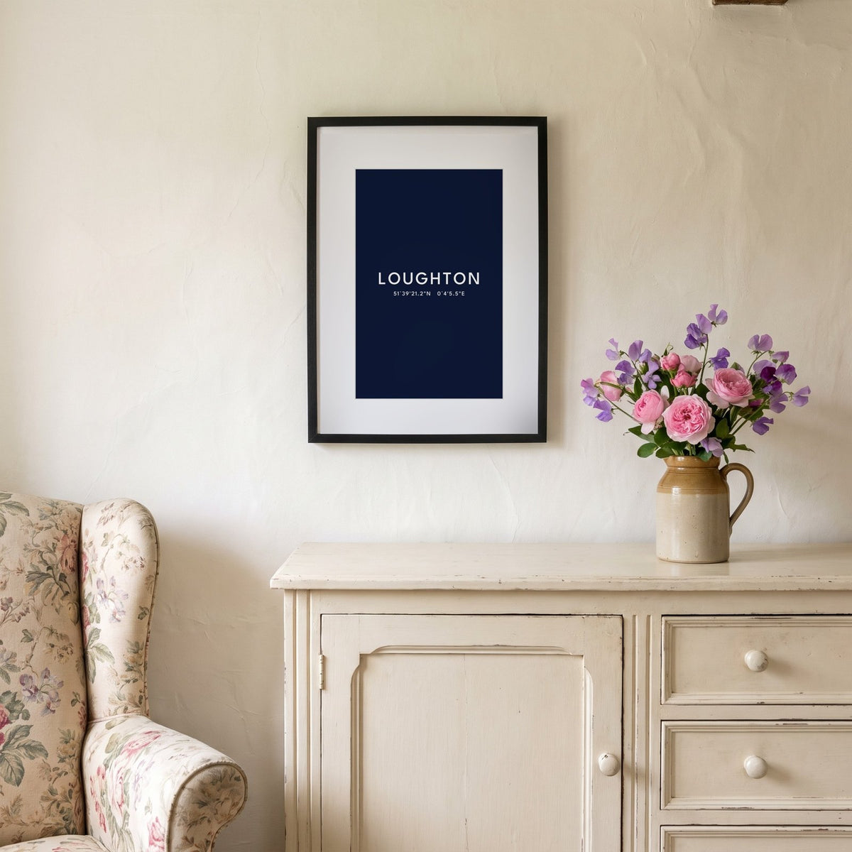 Loughton — Framed Coordinates Print (Navy)