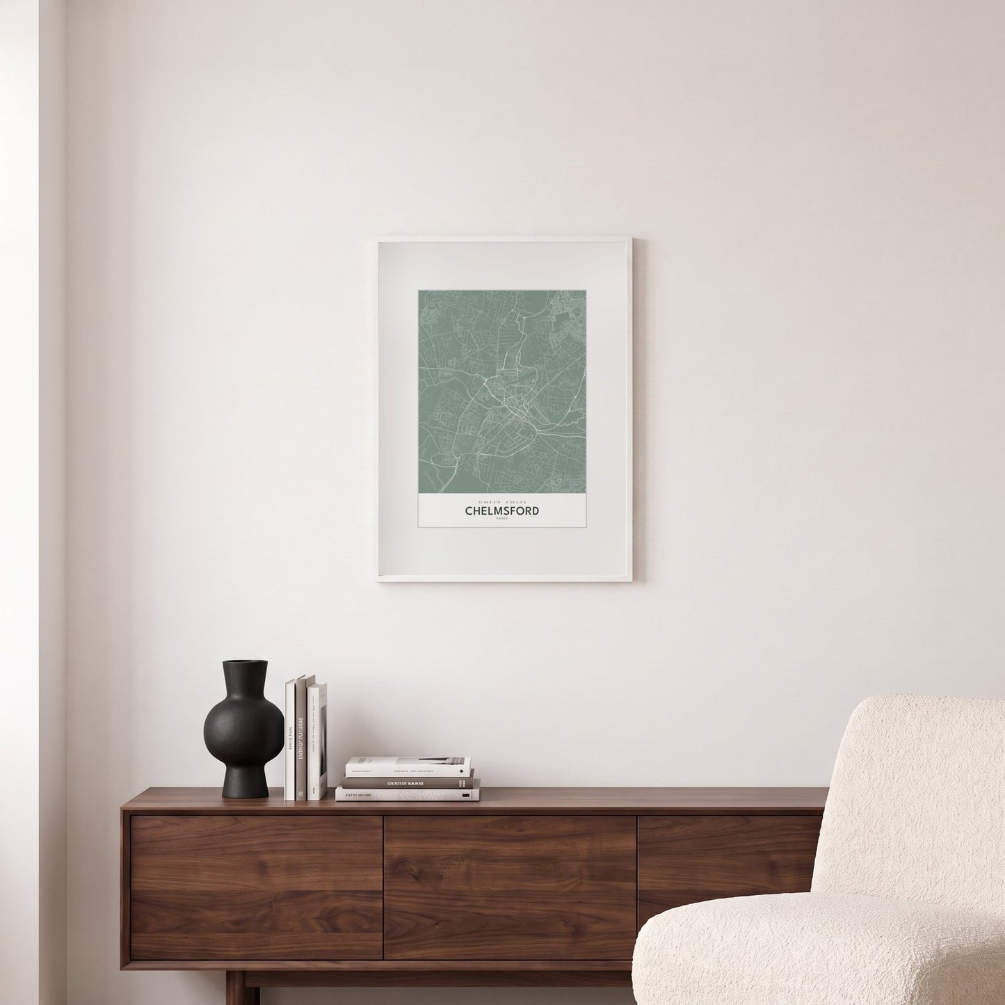 Chelmsford — Framed Map Print (Sage)