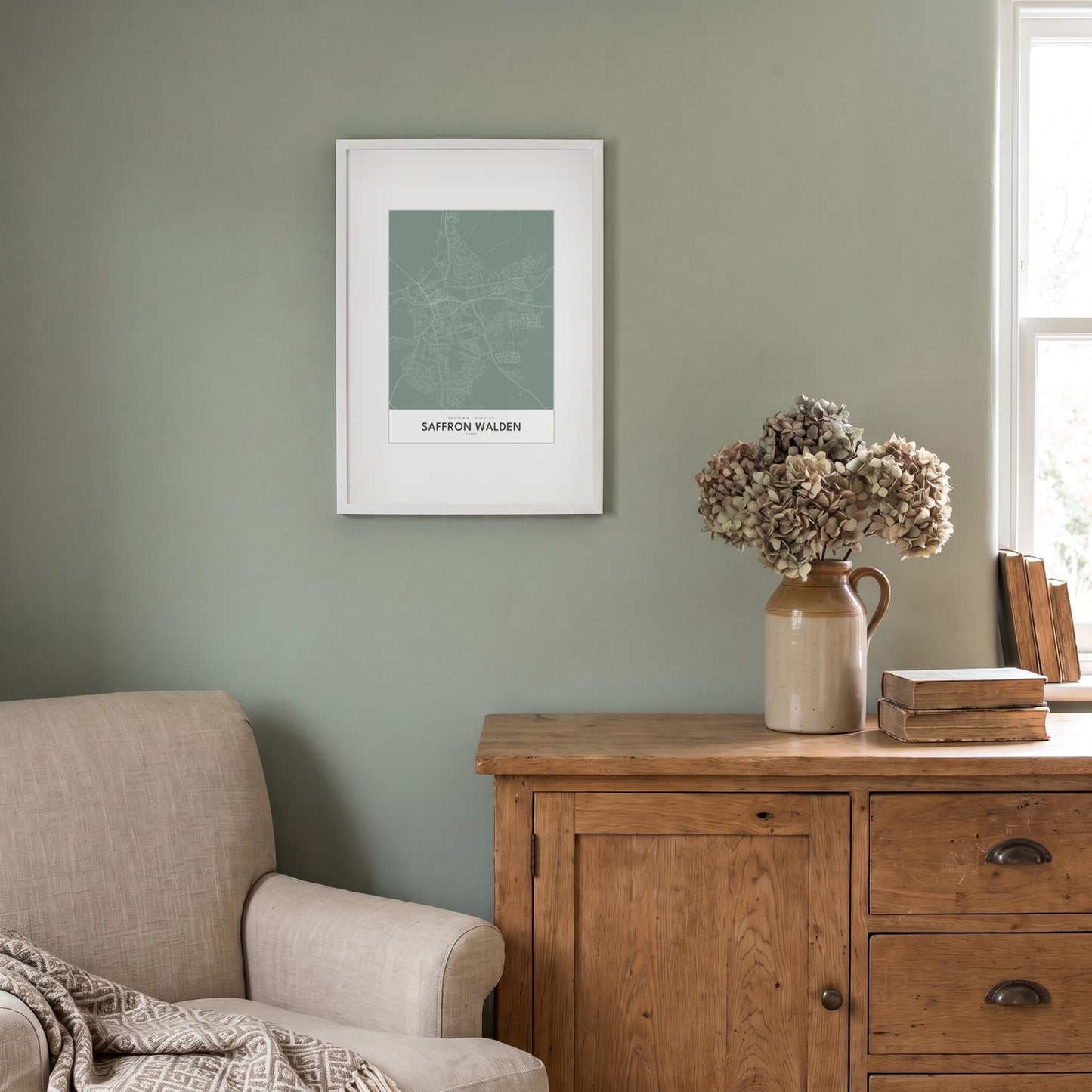 Saffron Walden — Framed Map Print (Sage)