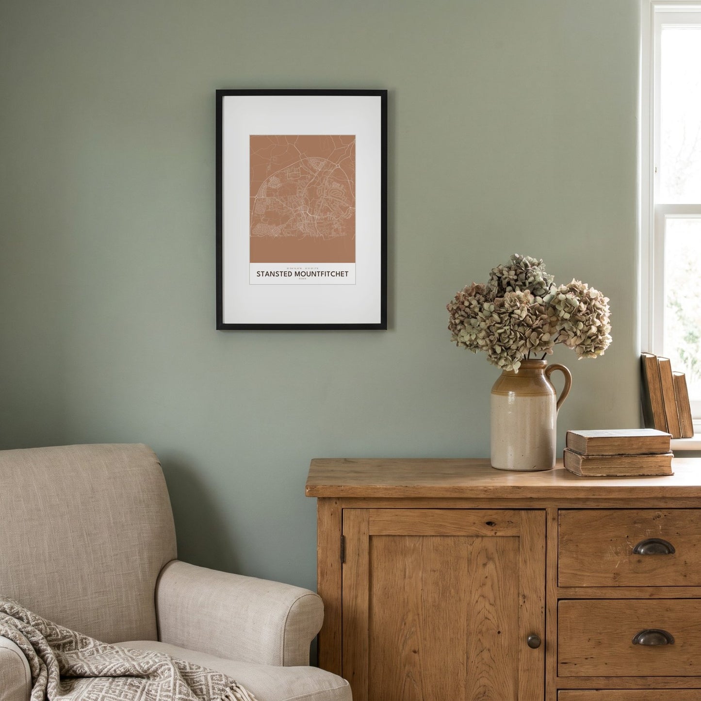 Stansted Mountfitchet — Framed Map Print (Terracotta)