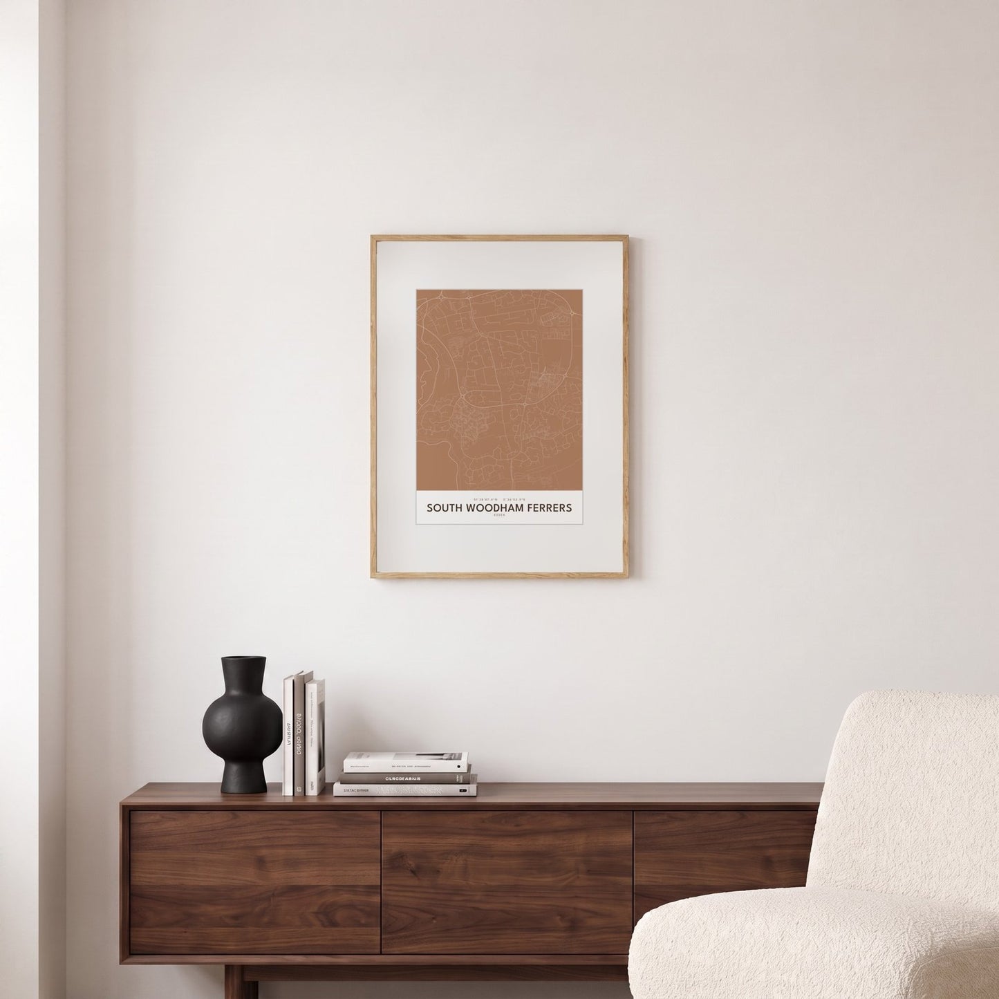 South Woodham Ferrers — Framed Map Print (Terracotta)