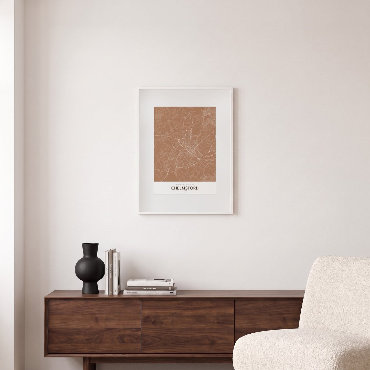 Chelmsford — Framed Map Print (Terracotta)