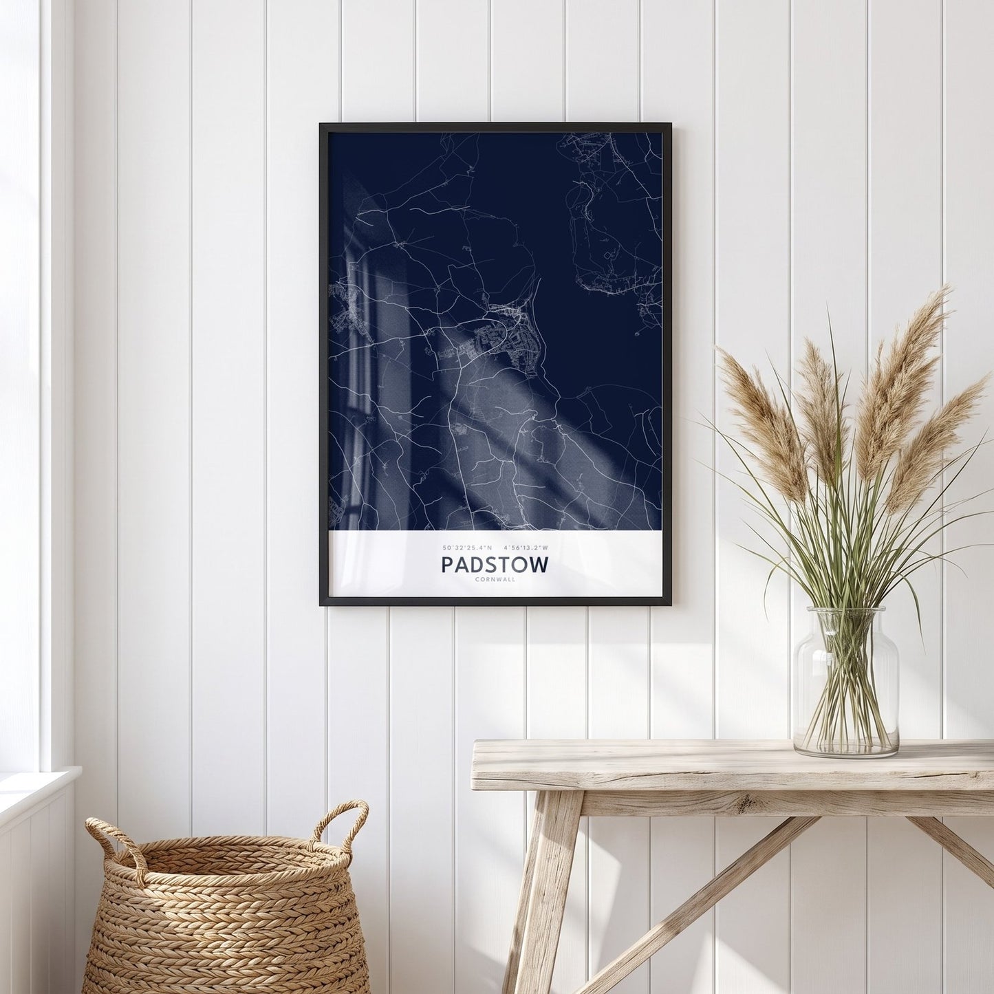 Padstow — Framed Map Print (Navy)