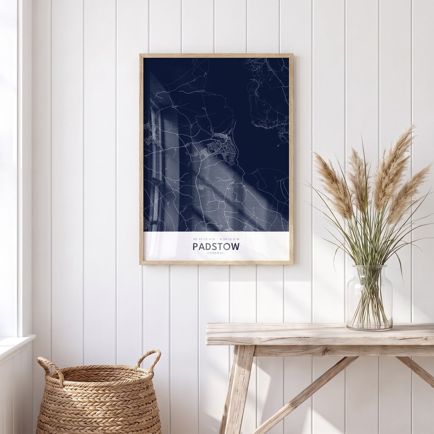 Padstow — Framed Map Print (Navy)