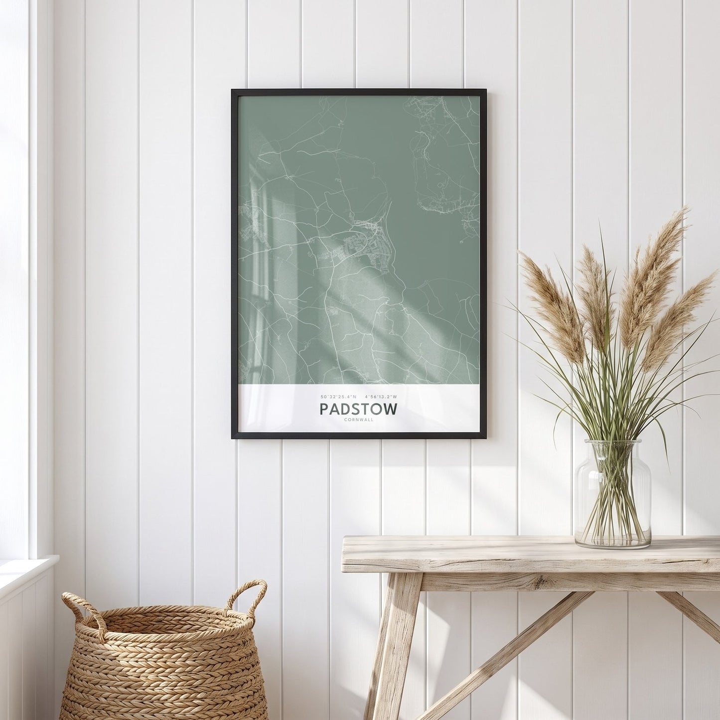 Padstow — Framed Map Print (Sage)