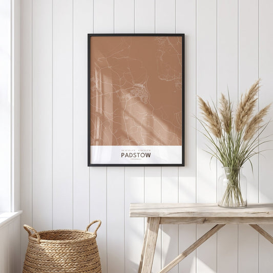 Padstow — Framed Map Print (Terracotta)