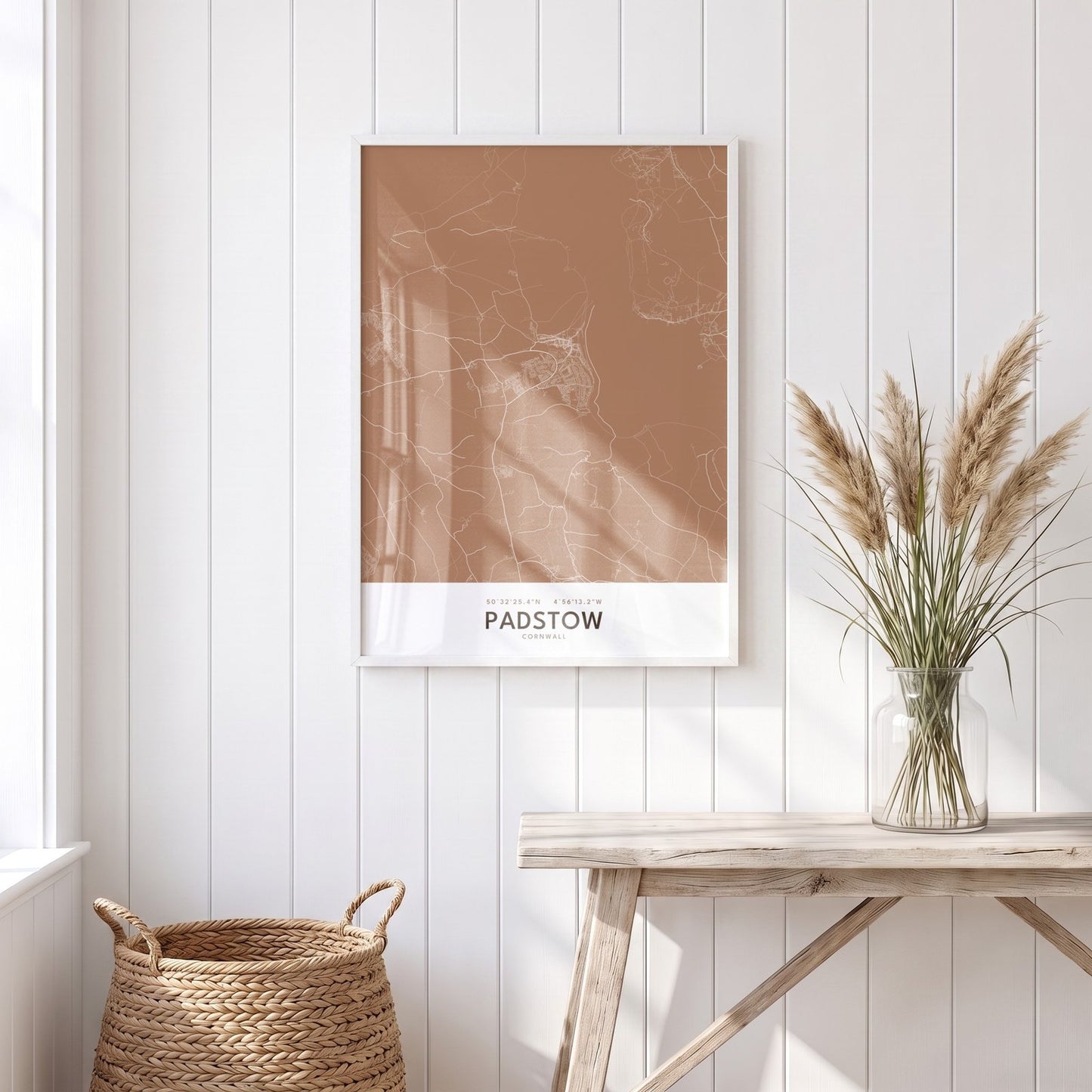 Padstow — Framed Map Print (Terracotta)