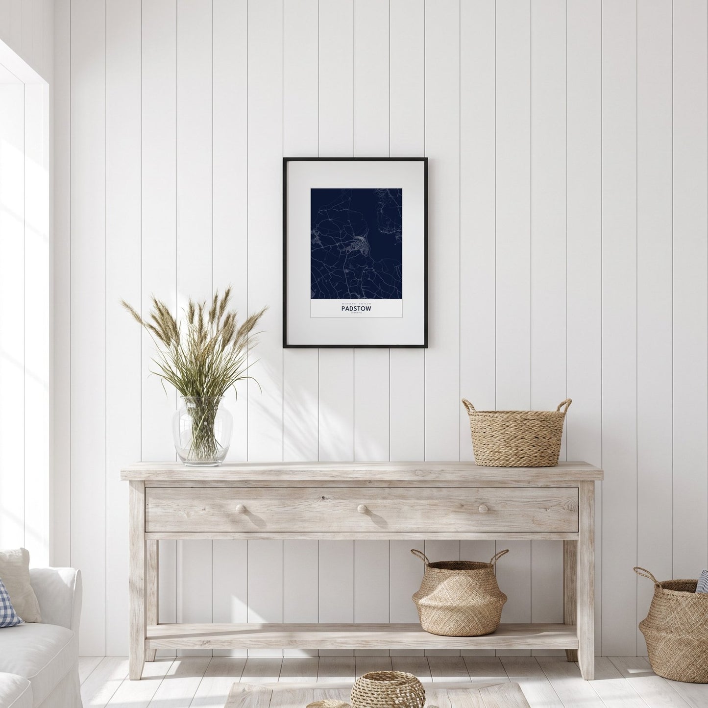 Padstow — Framed Map Print (Navy)