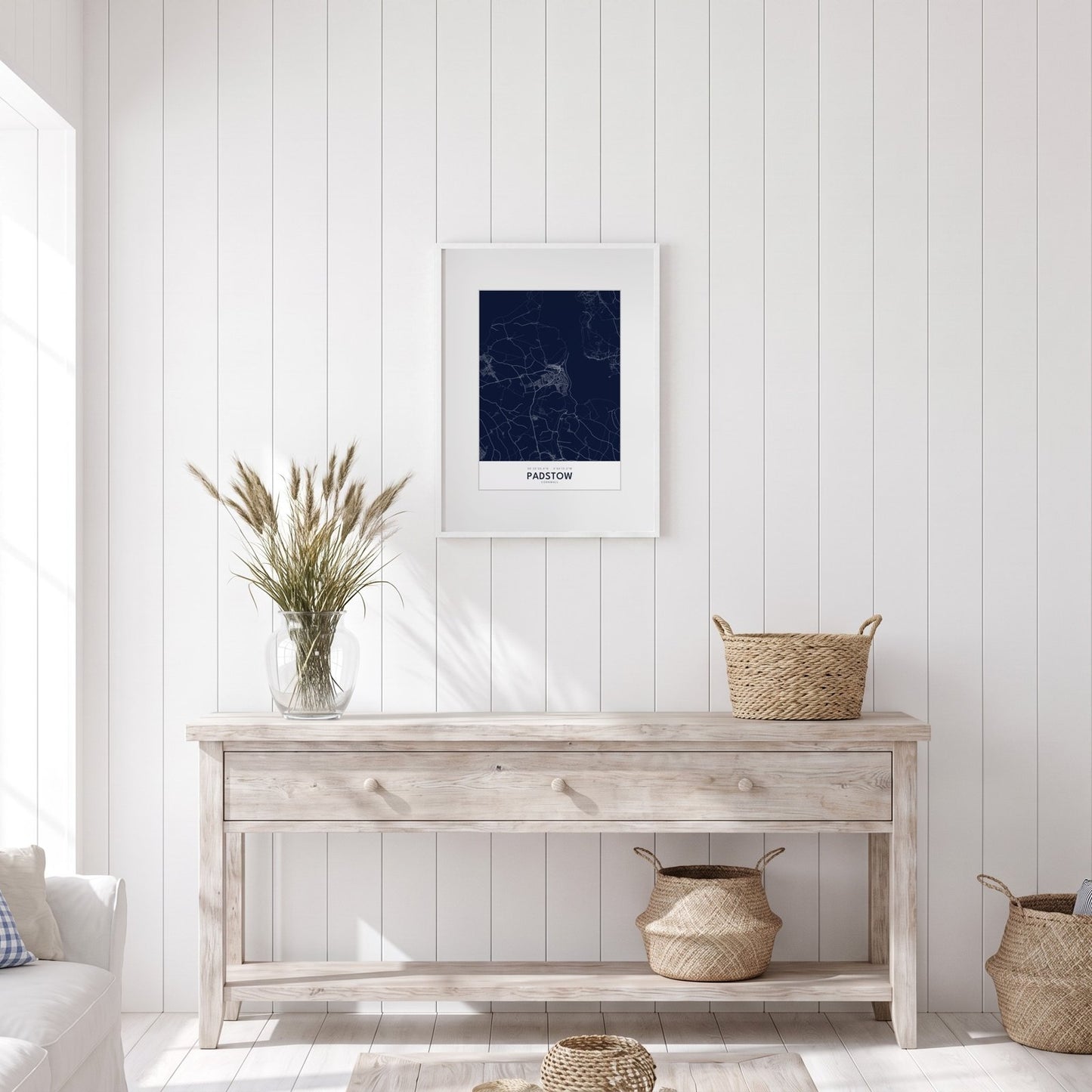Padstow — Framed Map Print (Navy)