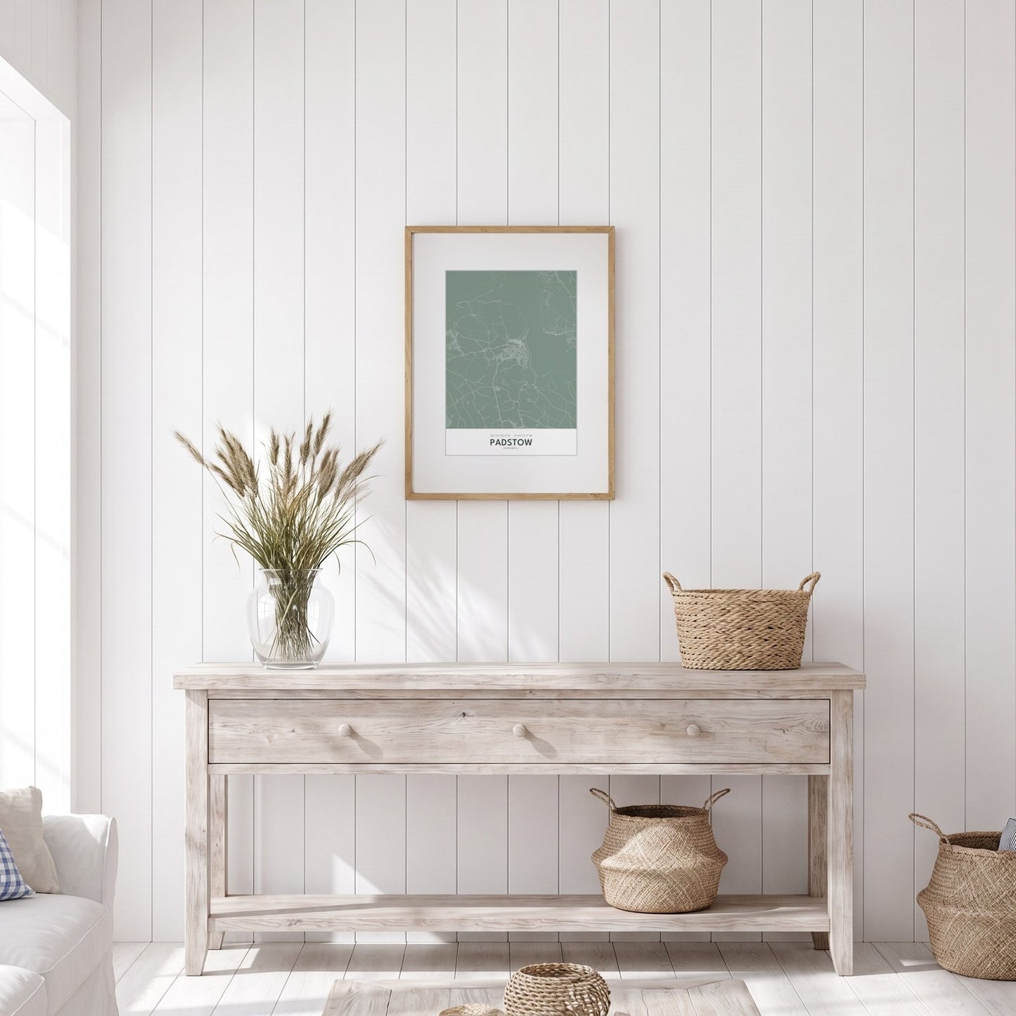 Padstow — Framed Map Print (Sage)