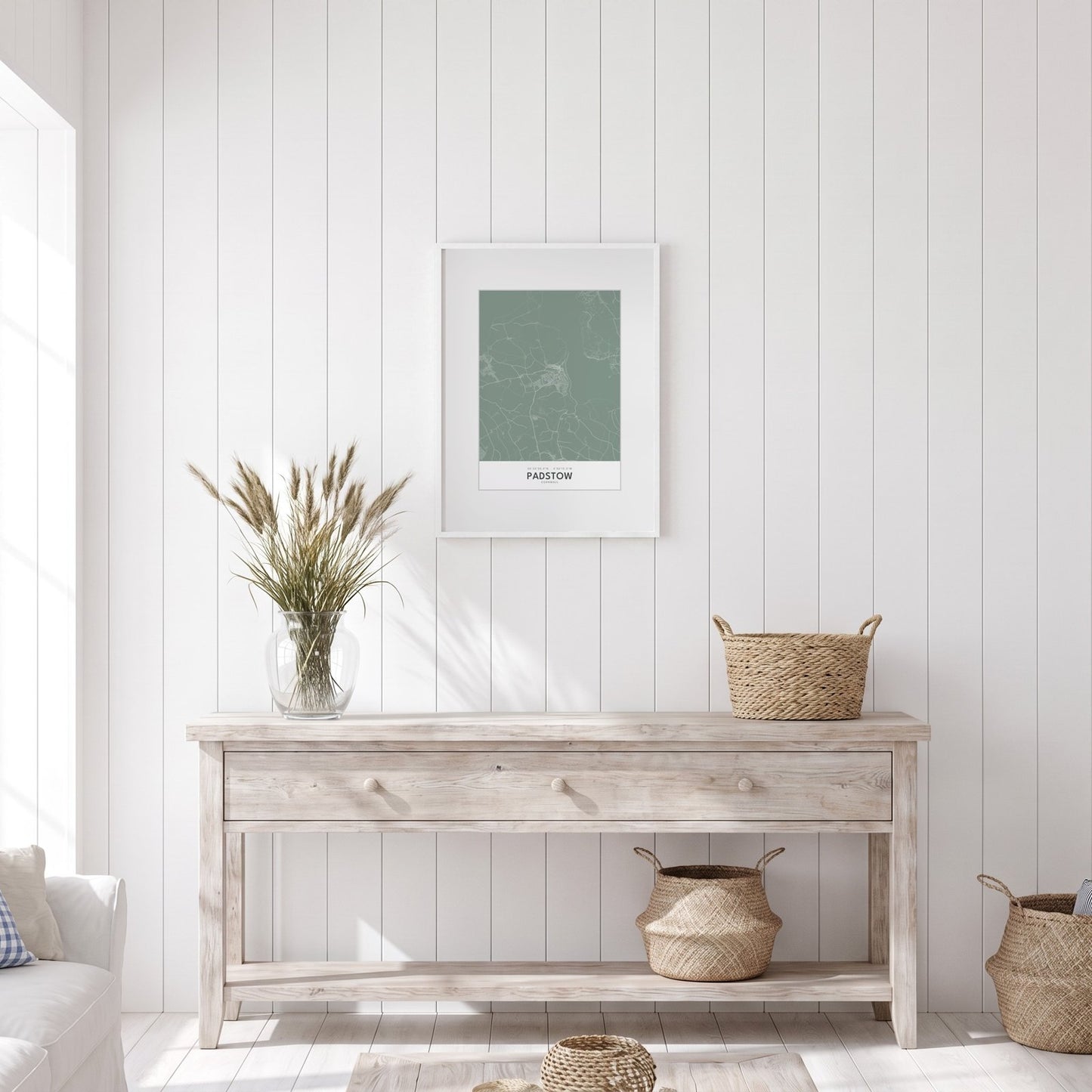 Padstow — Framed Map Print (Sage)