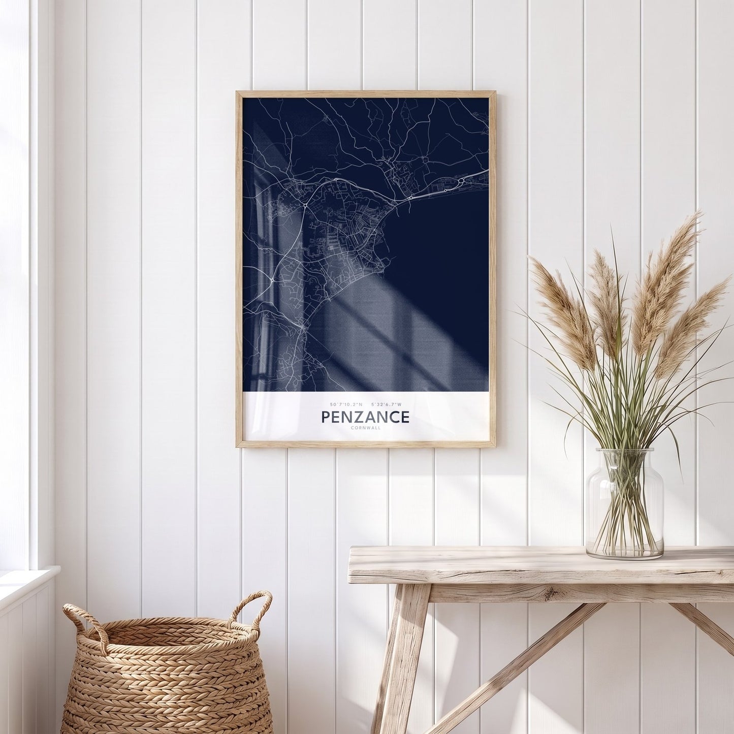 Penzance — Framed Map Print (Navy)