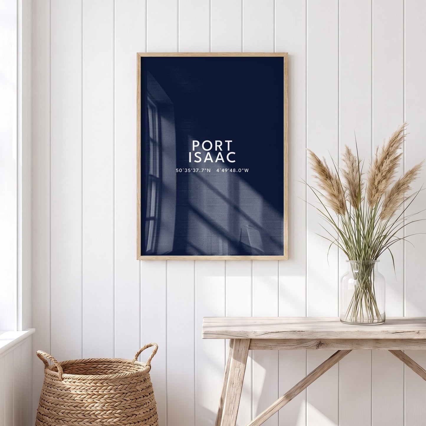 Port Isaac — Framed Coordinates Print (Navy)