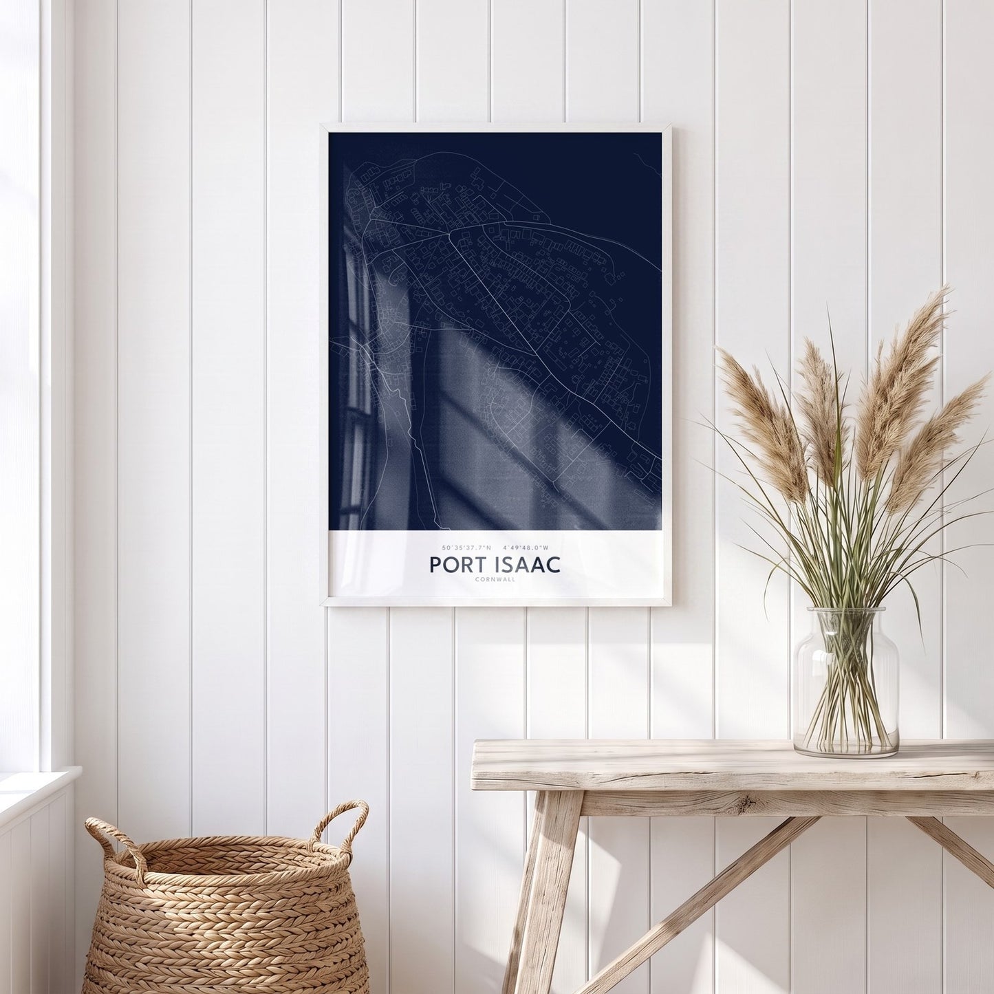 Port Isaac — Framed Map Print (Navy)