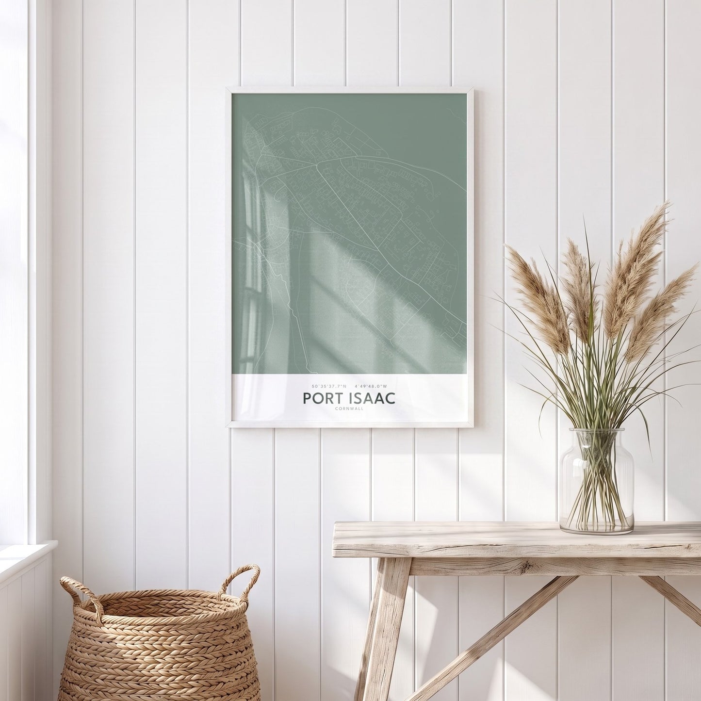 Port Isaac — Framed Map Print (Sage)