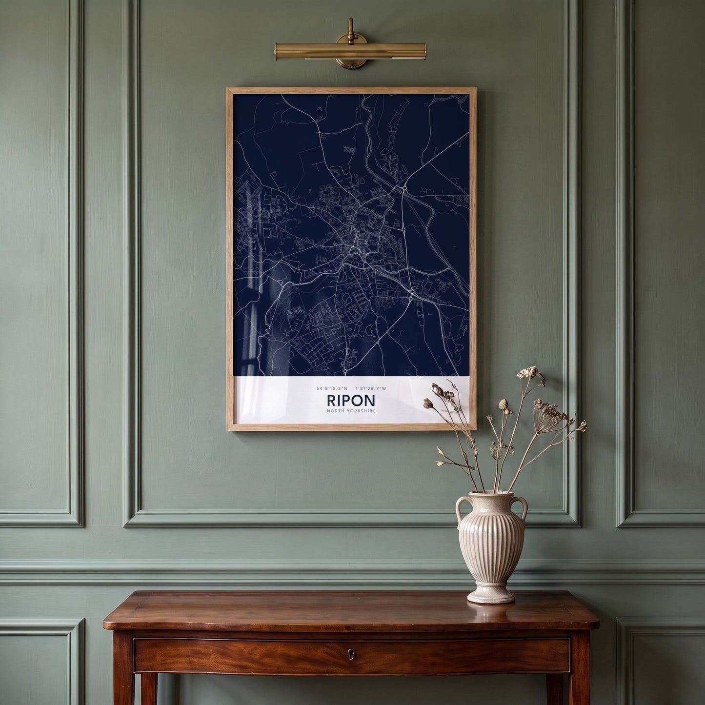Ripon — Framed Map Print (Navy)