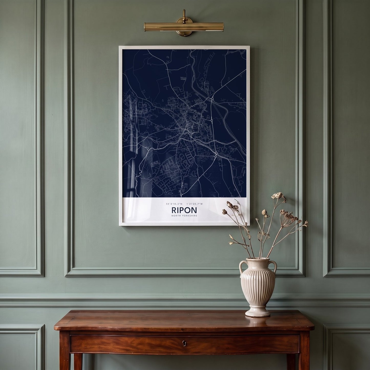 Ripon — Framed Map Print (Navy)