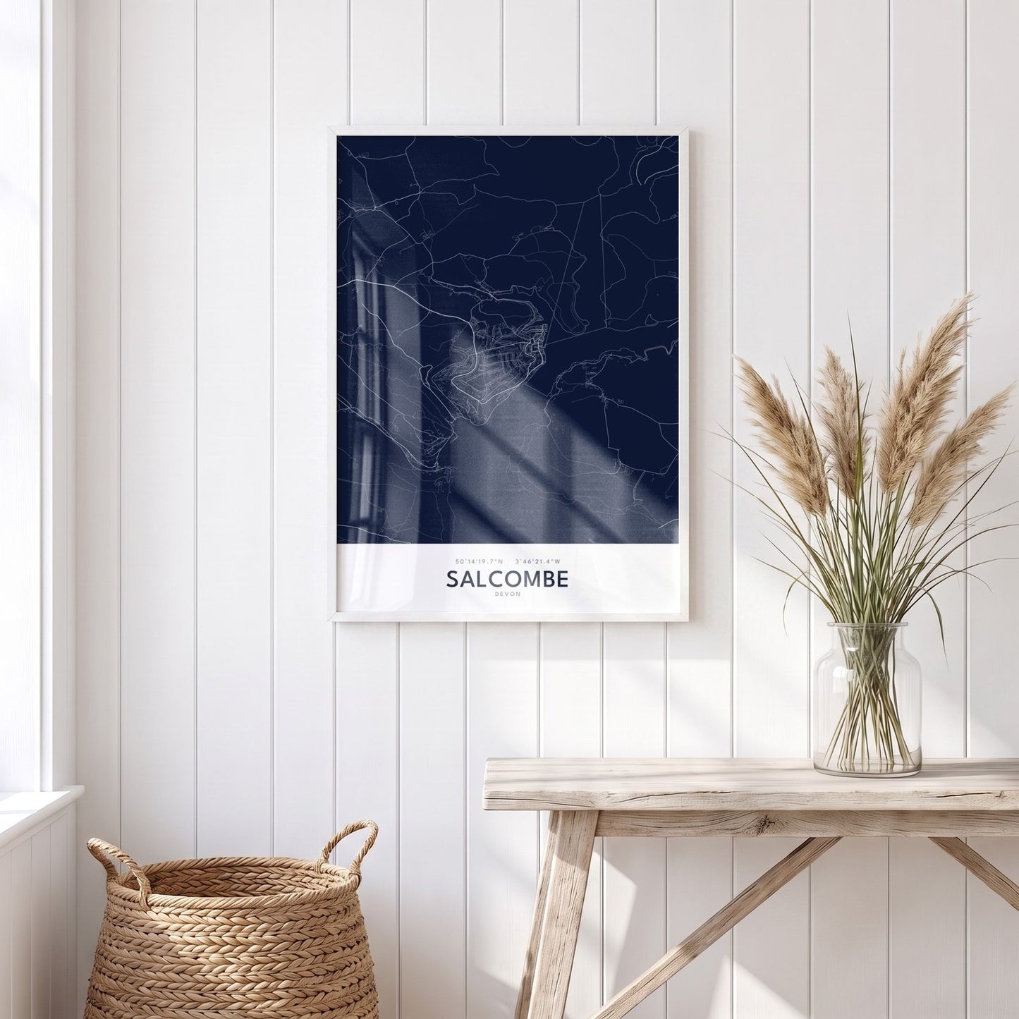 Salcombe — Framed Map Print (Navy)