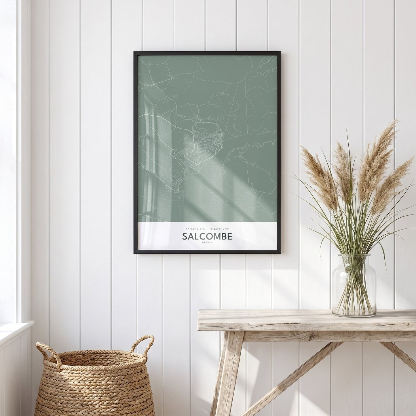 Salcombe — Framed Map Print (Sage)