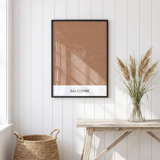 Salcombe — Framed Map Print (Terracotta)