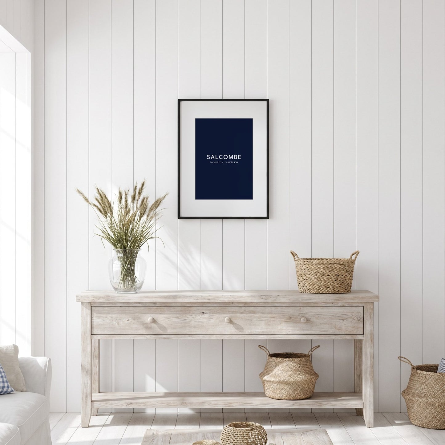 Salcombe — Framed Coordinates Print (Navy)
