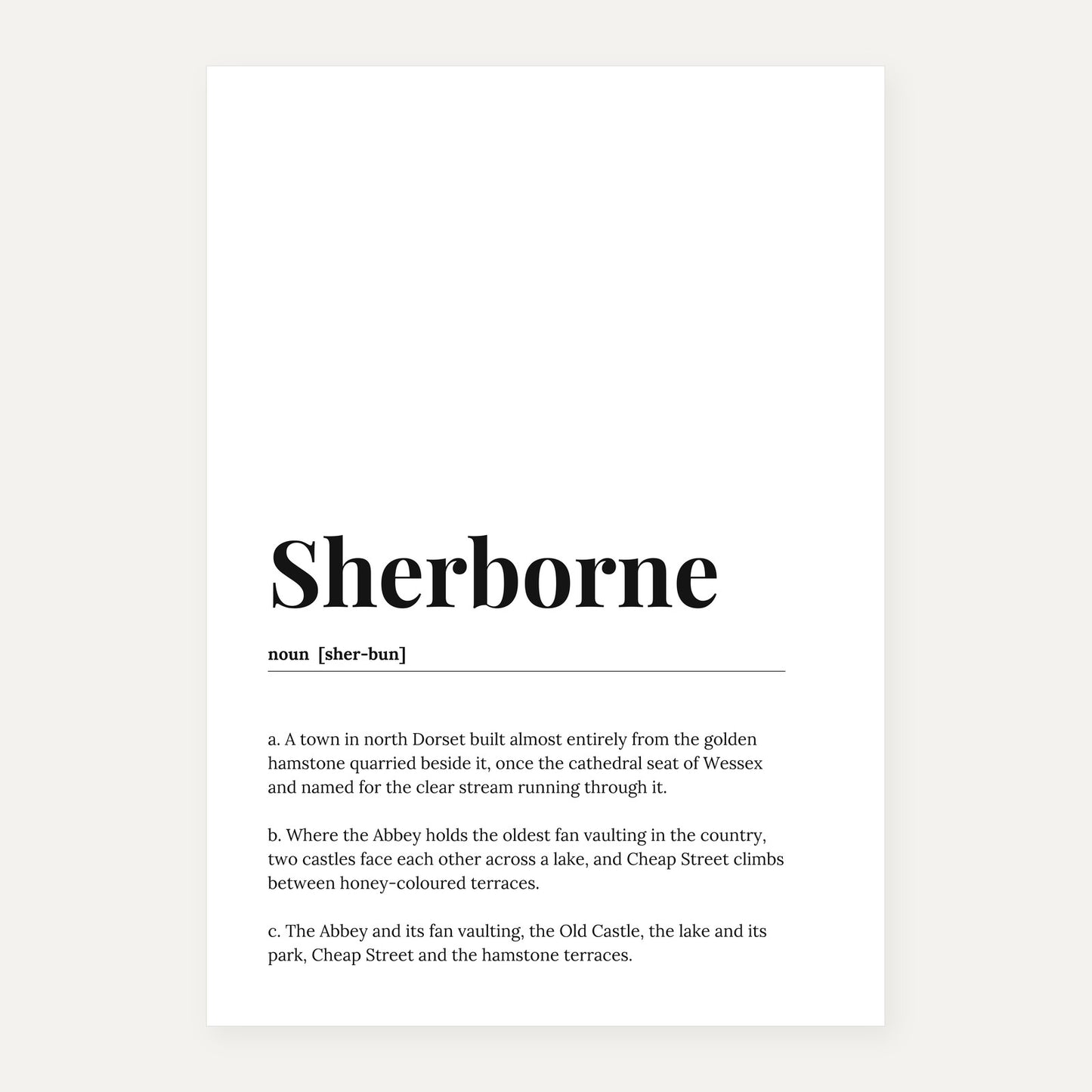 Sherborne — Dictionary Print