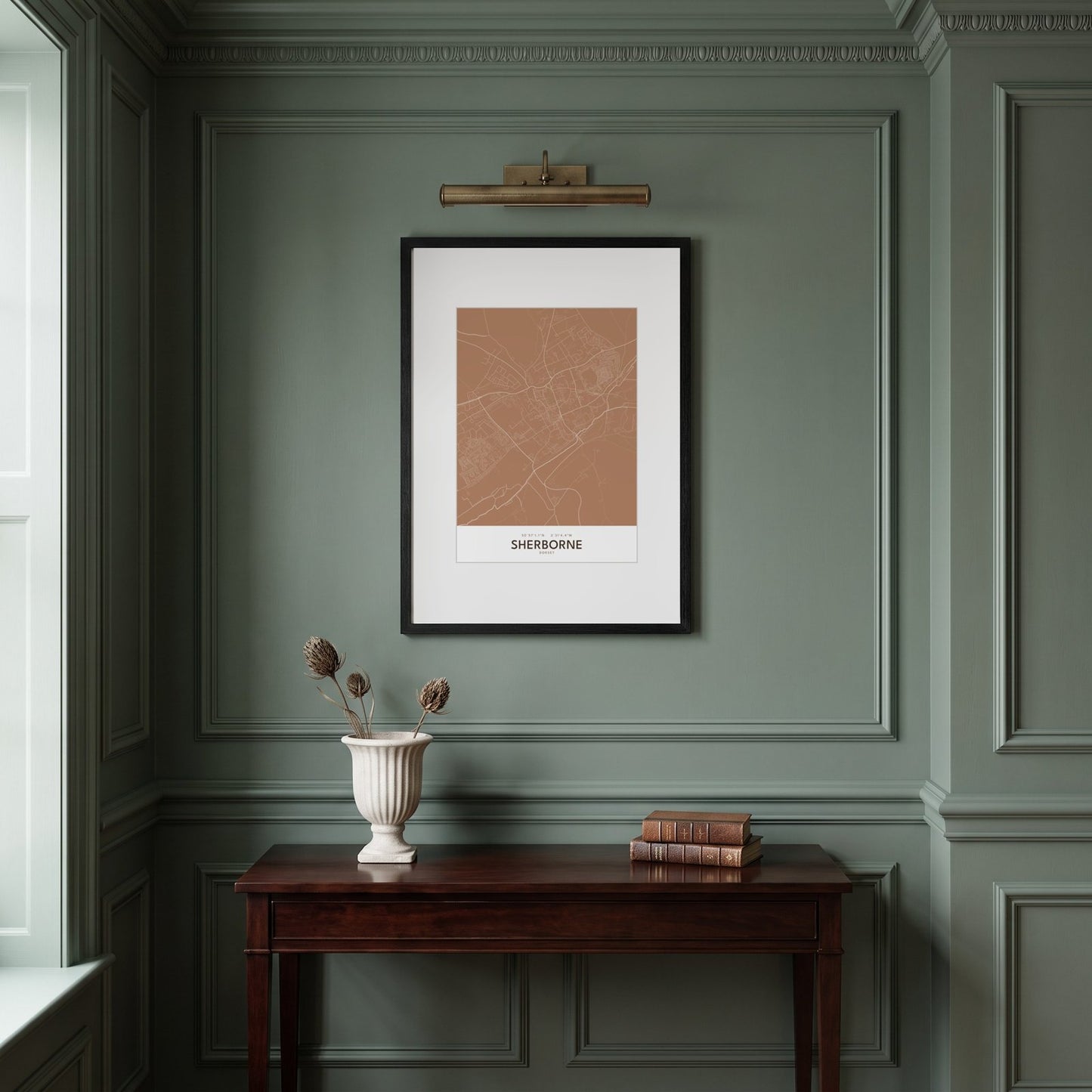 Sherborne — Framed Map Print (Terracotta)
