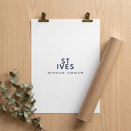 St Ives — Coordinates Print (White)