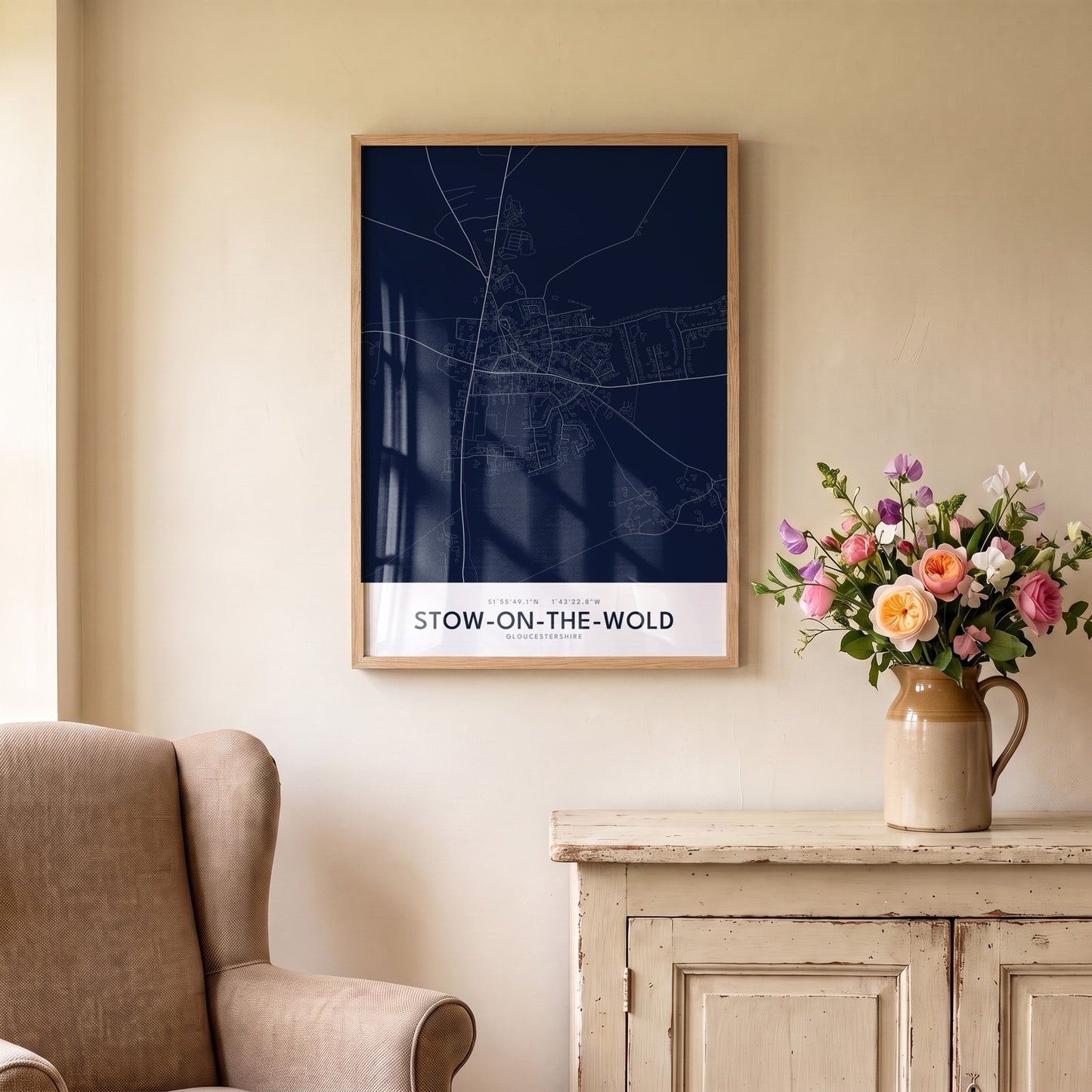 Stow-on-the-Wold — Framed Map Print (Navy)