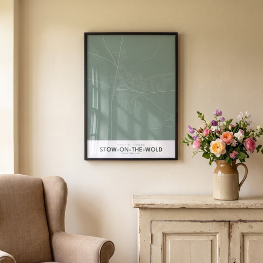 Stow-on-the-Wold — Framed Map Print (Sage)