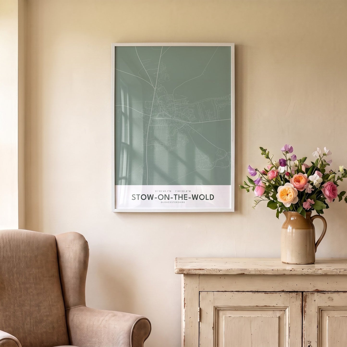 Stow-on-the-Wold — Framed Map Print (Sage)