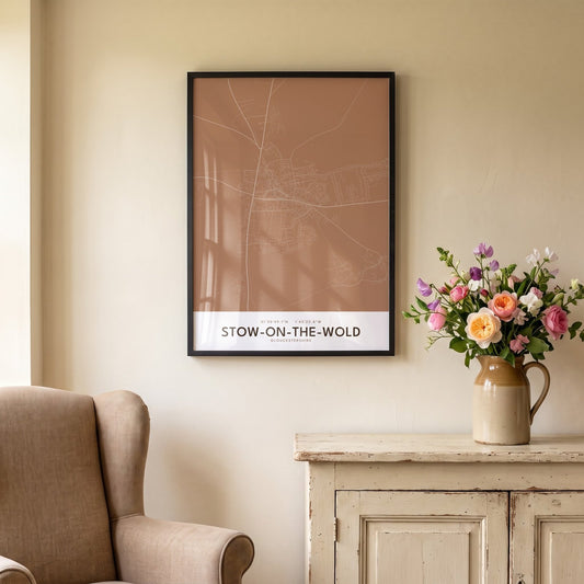 Stow-on-the-Wold — Framed Map Print (Terracotta)